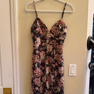 Vici Pink and Black Ruffled Floral Midi Dress